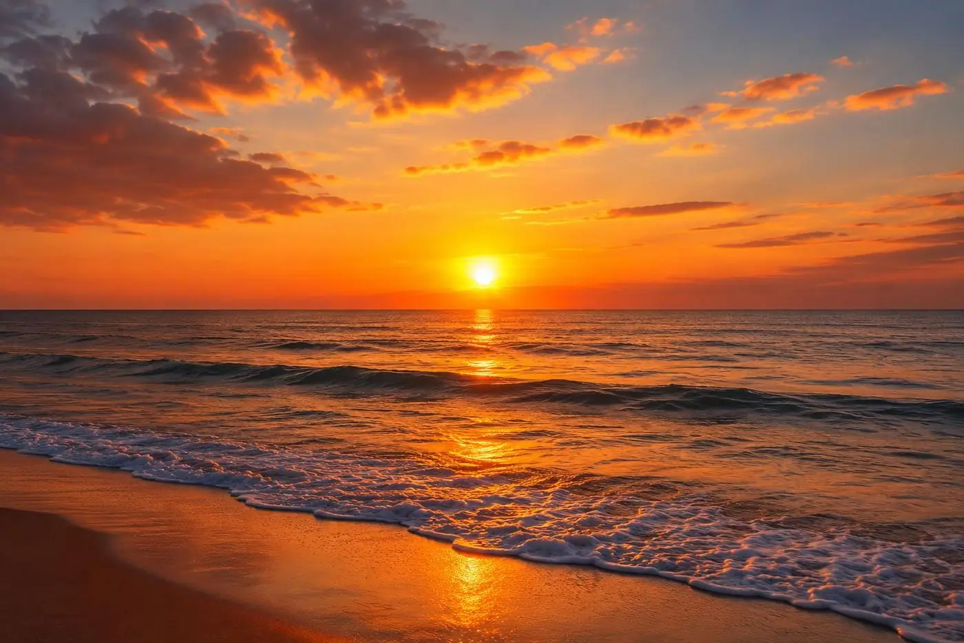 Sunrise over the sea, with light on the water