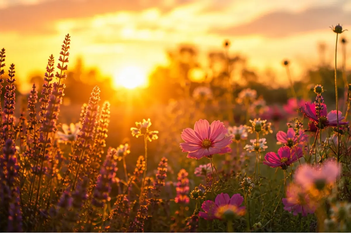 Wildflowers and lavender catching the morning sun